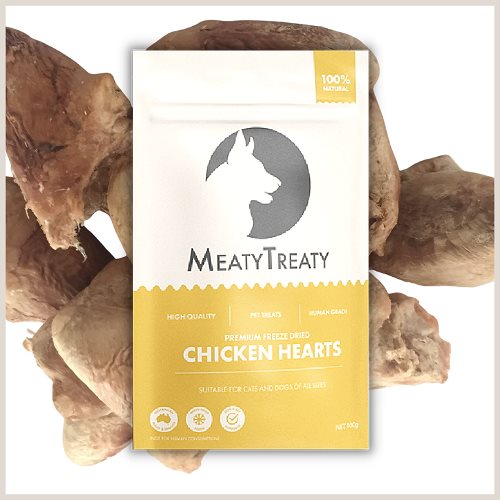 Meaty Treaty Freeze Dried Australian Chicken Hearts Cat & Dog Treats 100g