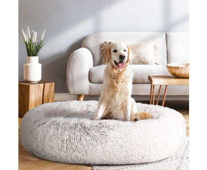 i.Pet Pet Bed Dog Cat 110cm Calming Extra Large Soft Plush White Brown