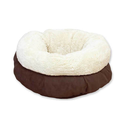 Soft Cat Bed Brown Suede - Warm Kitten Puppy Round Doughnut Donut Lambswool