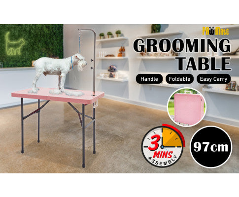 Paw Mat 97cm Pink Dog Cat Pet Grooming Salon Table Foldable Carry Height Adjustable