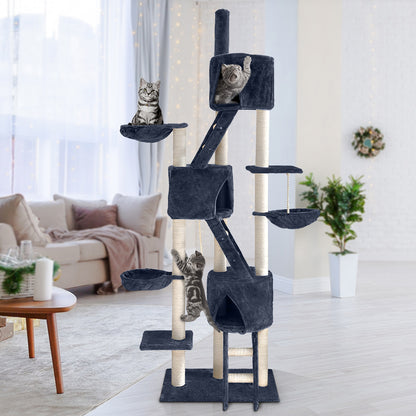 i.Pet Cat Tree 244cm Tower Scratching Post Scratcher Trees Condo House Grey