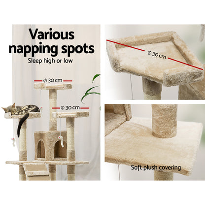 i.Pet Cat Tree 180cm Tower Scratching Post Scratcher Wood Condo House Toys Beige