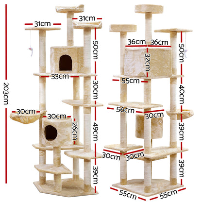 i.Pet Cat Tree 203cm Tower Scratching Post Scratcher Condo Trees House Bed Beige