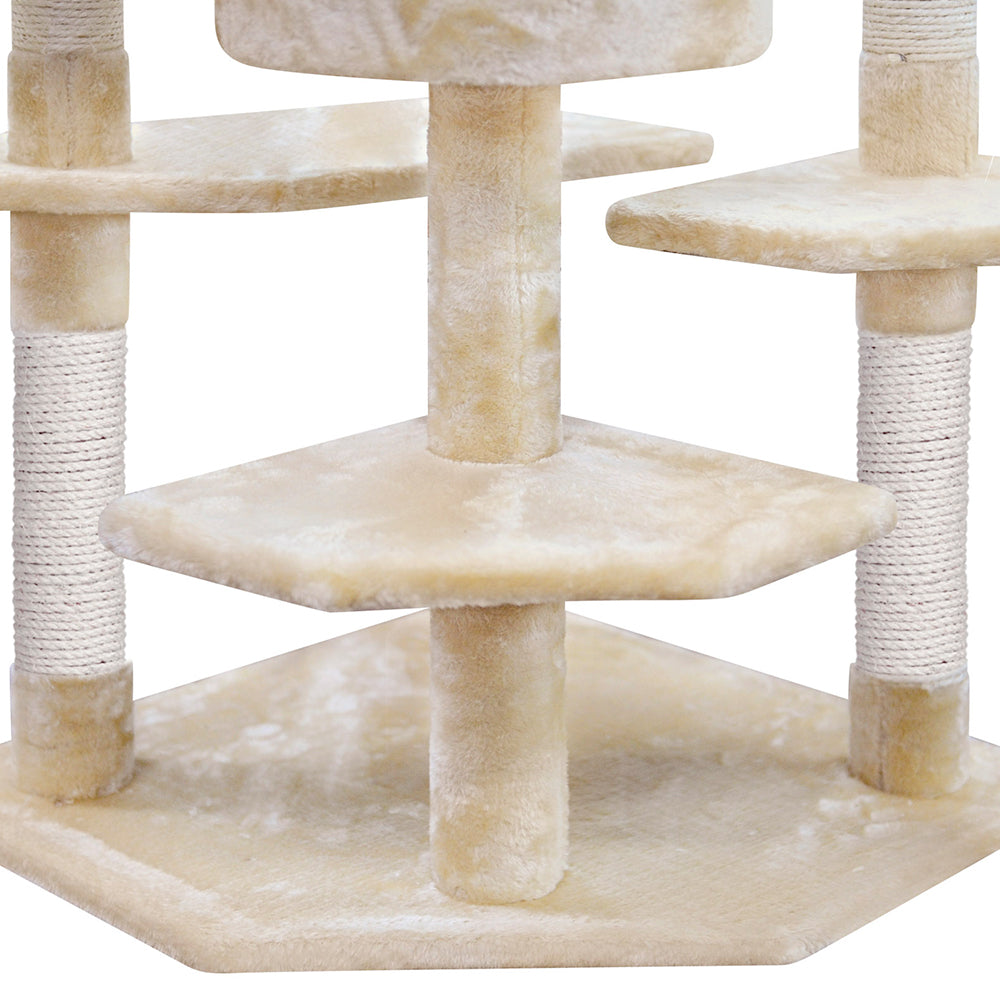 i.Pet Cat Tree 203cm Tower Scratching Post Scratcher Condo Trees House Bed Beige