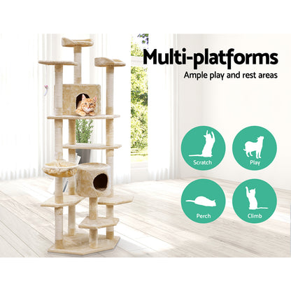 i.Pet Cat Tree 203cm Tower Scratching Post Scratcher Condo Trees House Bed Beige