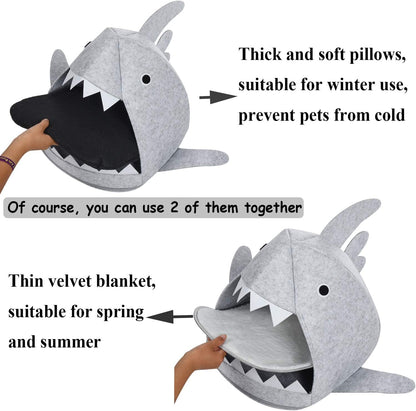 Shark Shape Pet Cave Bed for Cats andSmall Dogs 45 x 45 x 38 cm (Light Grey)