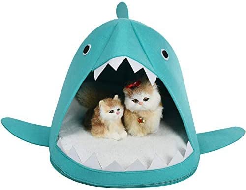 Shark Shape Pet Cave Bed for Cats andSmall Dogs 45 x 45 x 38 cm (Blue)