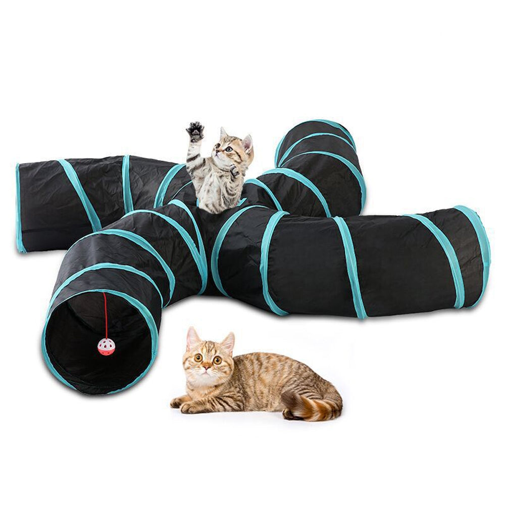 Pet Cat Kitten Puppy 4-Way Tunnel Play Toy Foldable Funny Exercise Tunnel Rabbit