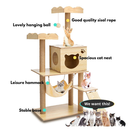 Cat Tree (120cm / 135cm Wood) - PT-CT-132-RN / PT-CT-132-MM