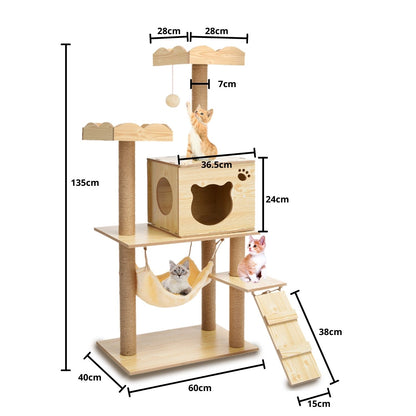 Cat Tree (120cm / 135cm Wood) - PT-CT-132-RN / PT-CT-132-MM