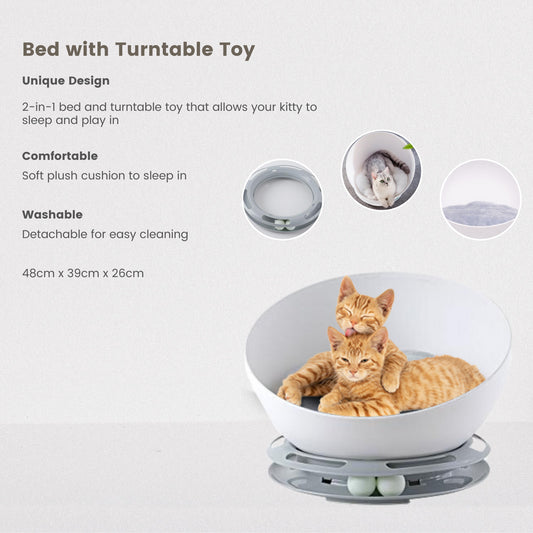 Floofi Pet Bed Cat 2 in 1 With Turntable Toy (Grey) PT-PB-244-YMJ