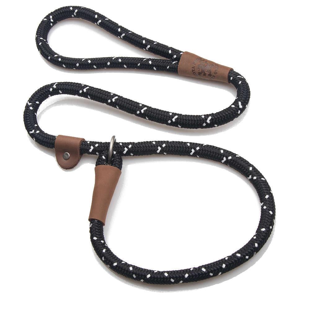 Mendota British Style Slip Leash - Length 1/2in x 6ft(13mm x 1.8m) - Night Viz - Black