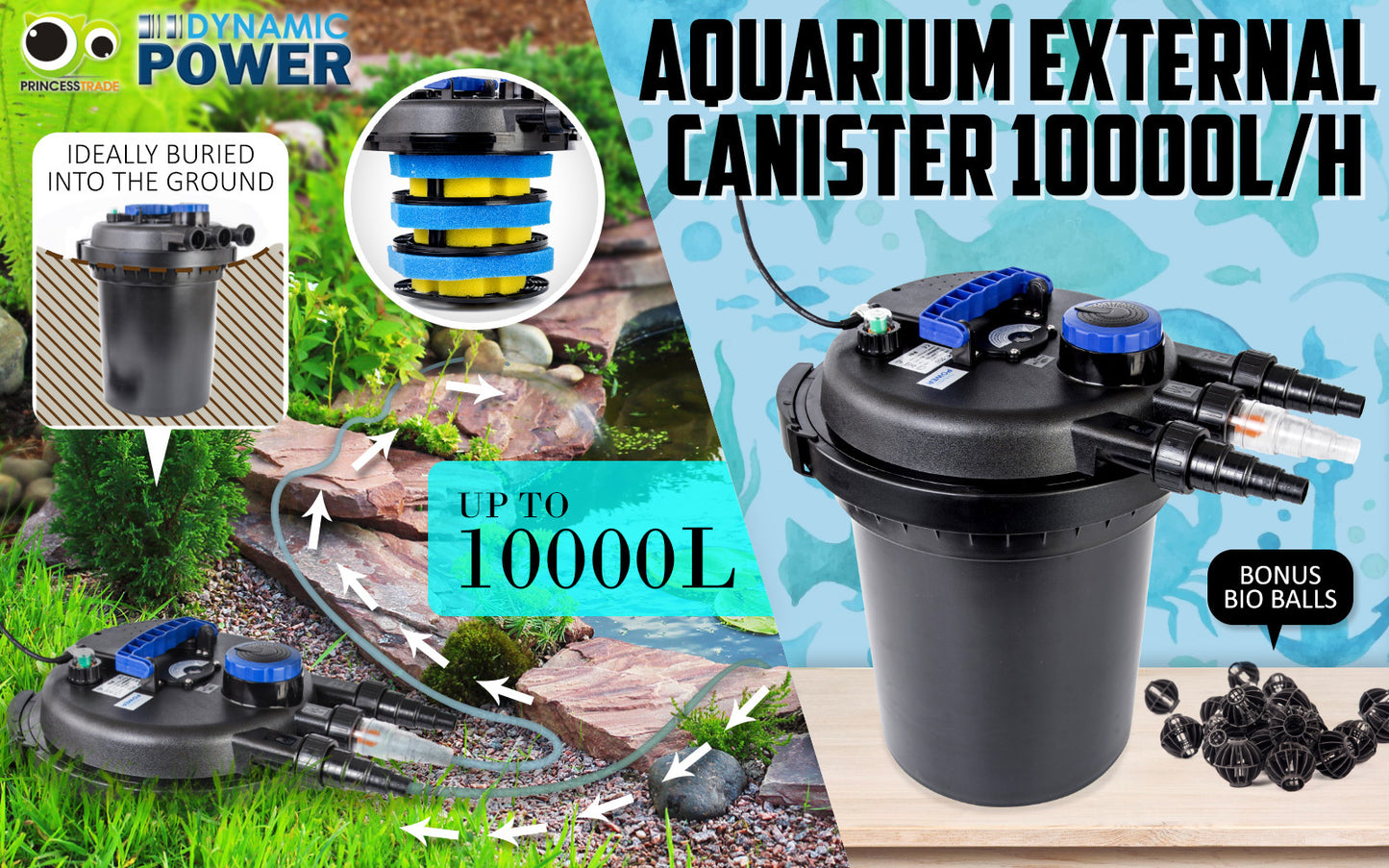 Dynamic Power Aquarium Garden UV Light Pond Filter Set 10000L/H