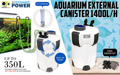 Dynamic Power Aquarium UV Light External Canister Filter 1400L/H + Media Kit