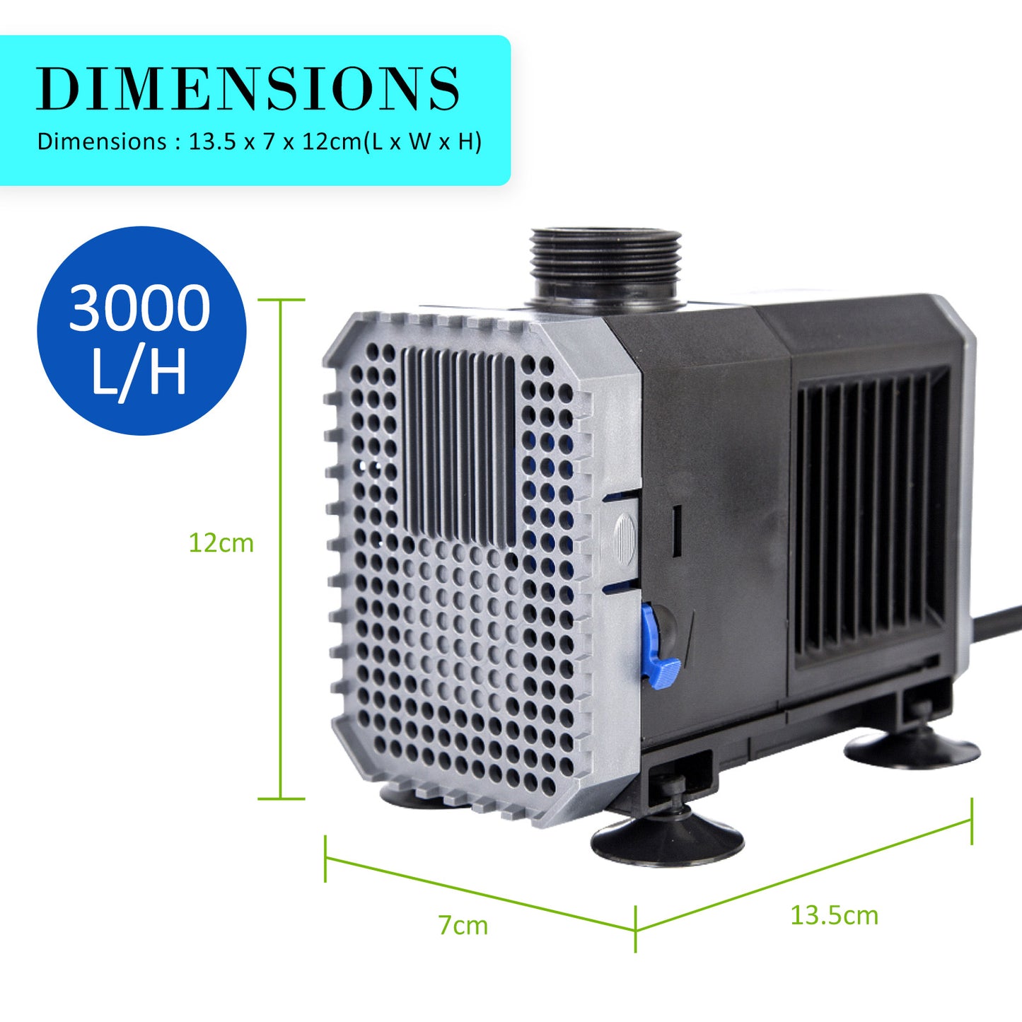 Dynamic Power Aquarium Submersible Water Pump 3000L/H 55W 3m Pond