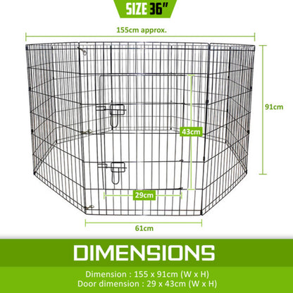 Paw Mate Pet Playpen 8 Panel 36in Foldable Dog Exercise Enclosure Fence Cage