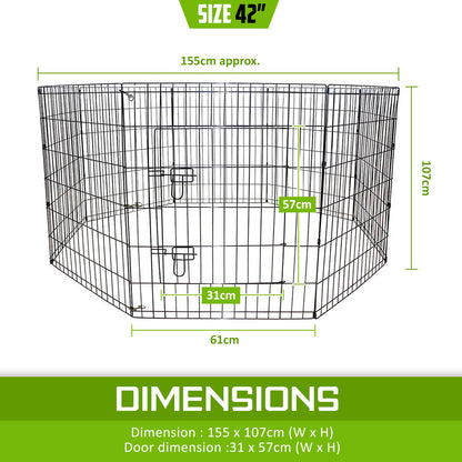 Paw Mate Pet Playpen 8 Panel 42in Foldable Dog Exercise Enclosure Fence Cage