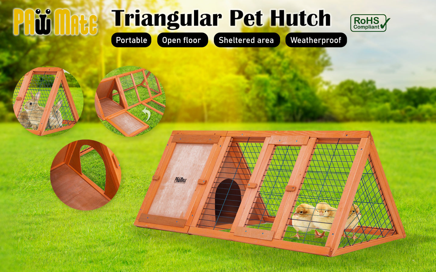 Rabbit Hutch Chicken Coop 118 x 50 x 45cm Triangle Cage Run Ester