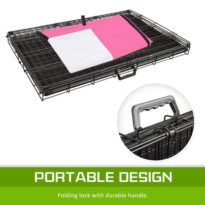 Paw Mate Wire Dog Cage Foldable Crate Kennel 42in with Tray + Pink Cover Combo