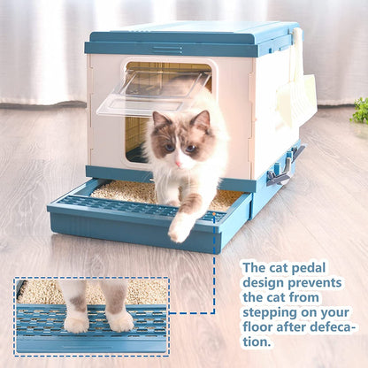 YES4PETS XL Portable Cat Toilet Litter Box Tray Foldable House with Handle and Scoop Blue