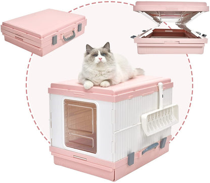 YES4PETS XL Portable Cat Toilet Litter Box Tray Foldable House with Handle and Scoop Pink