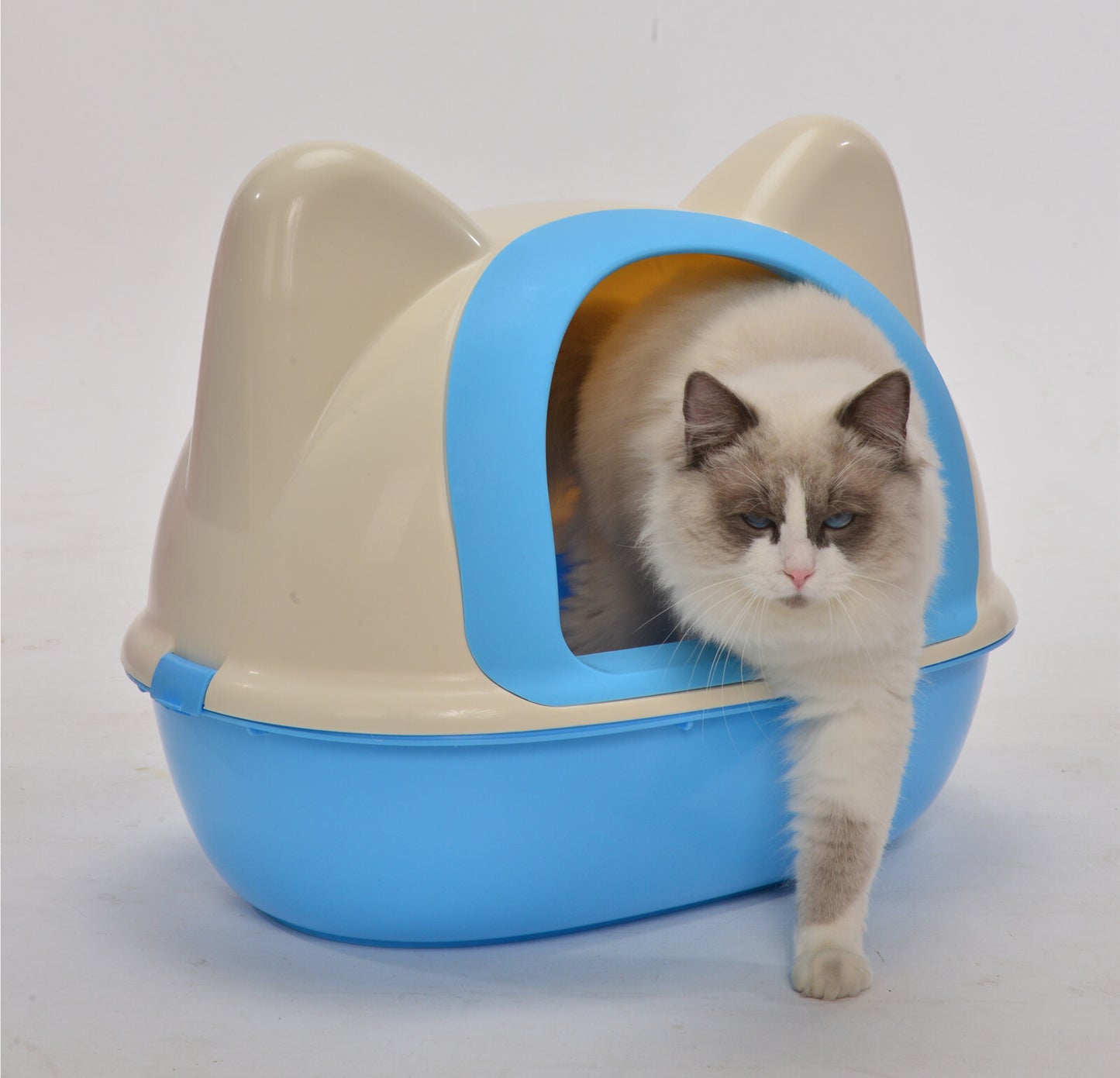 YES4PETS Medium Hooded Cat Toilet Litter Box Tray House With Scoop Blue