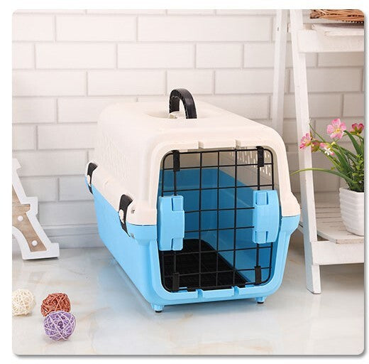 YES4PETS Portable Plastic Dog Cat Pet Pets Carrier Travel Cage With Tray-Blue