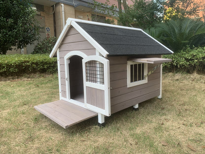 YES4PETS XL Timber Pet Dog Kennel House Puppy Wooden Timber Cabin With Door Grey