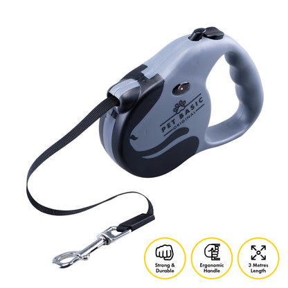 Pet Basic 12PCE 3m Retractable Leash Sturdy Lock Safety System Up To 8kg Dogs