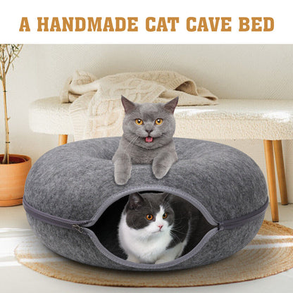 Cat Tunnel Bed Felt Pet Puppy Nest Cave House Round Donut Interactive Play Toy 26823