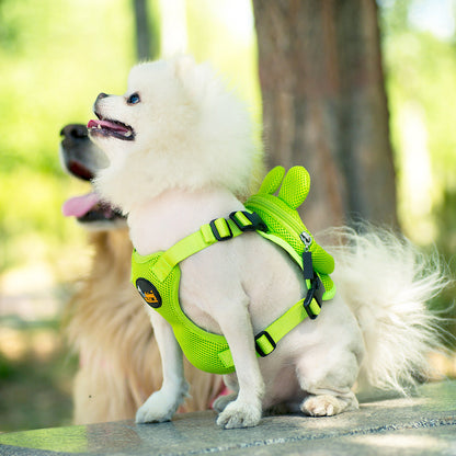 Ondoing Pet Saddle Bag Dog Harness Backpack Hiking Traveling Outdoor Bags Cute Costume (Yellow duck bag with leash set)M