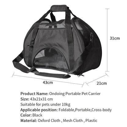 Ondoing Black Portable Pet Carrier Tote Travel Bag Kennel Soft Dog Crate Cage Outdoor