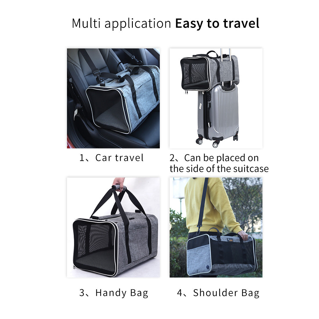 Ondoing Foldable Pet Carrier Bag Cat Dog Soft Crate Cage Kennel Tent Travel Portable Car