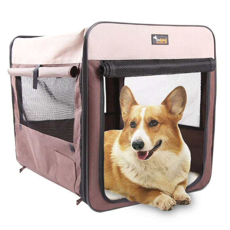 Pet Carrier Bag Soft Dog Crate Cage Kennel Tent House Foldable Portable Car Bed Brown 46x38x41CM